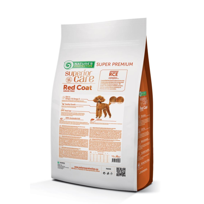 dry grain free food for junior dogs of small breeds with red coat with